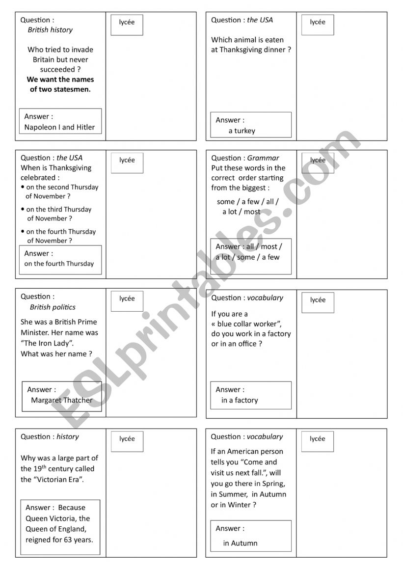 Trivial poursuit questions niveau lyce 