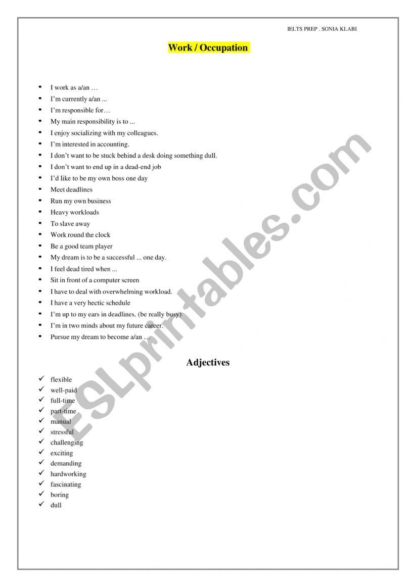 IELTS VOCAB worksheet