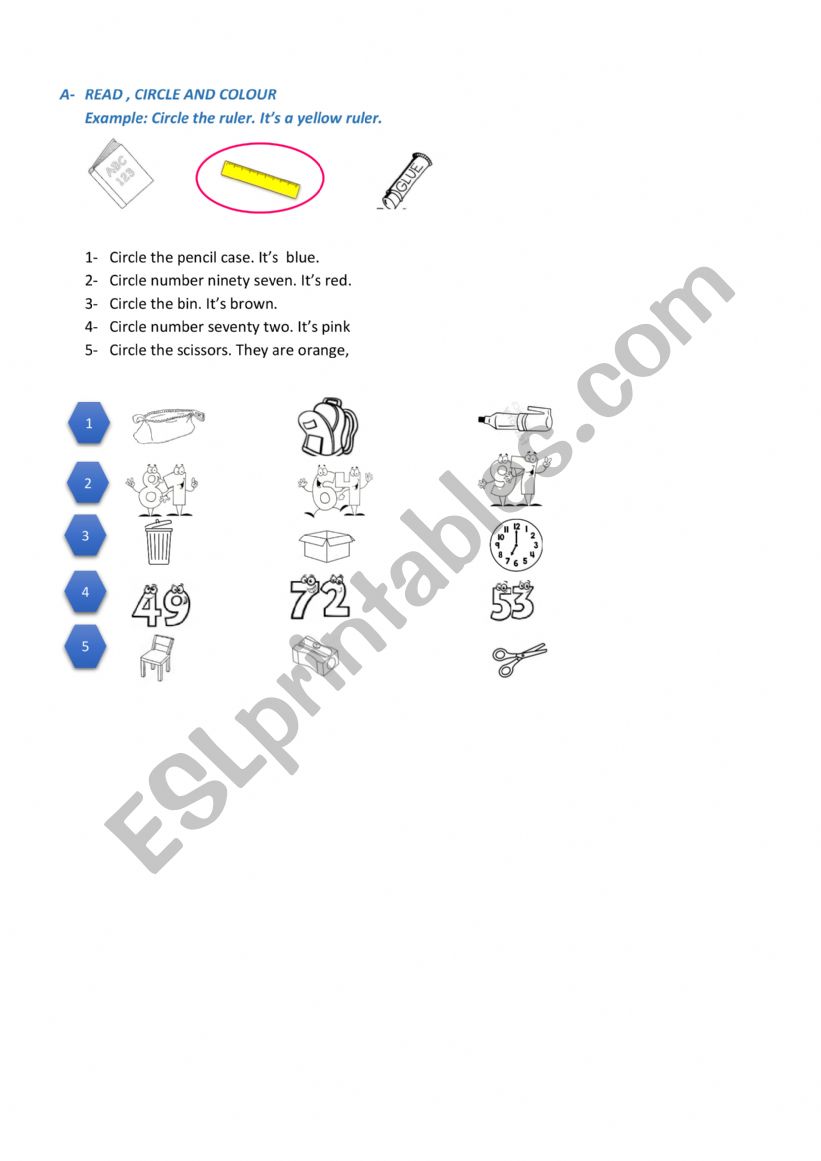 CLASSROOM OBJECTS, COLOURS worksheet