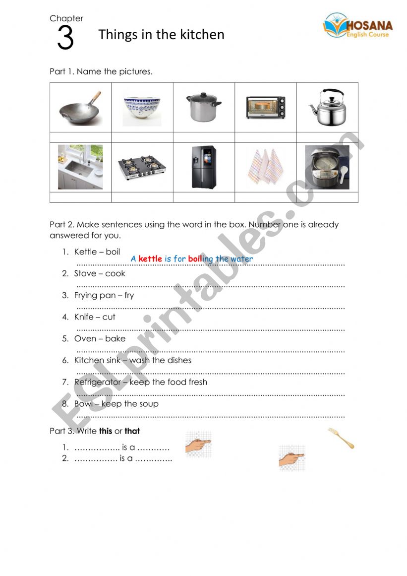 things in the kitchen worksheet