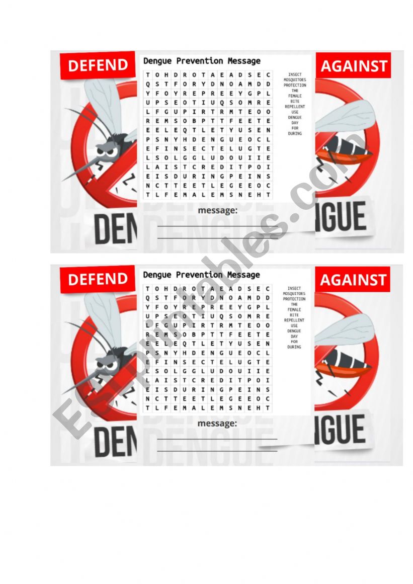 Dengue Prevention worksheet