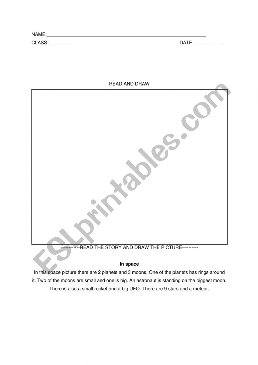 Read and Draw Space worksheet