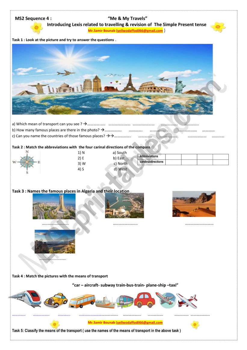 Travelling  worksheet