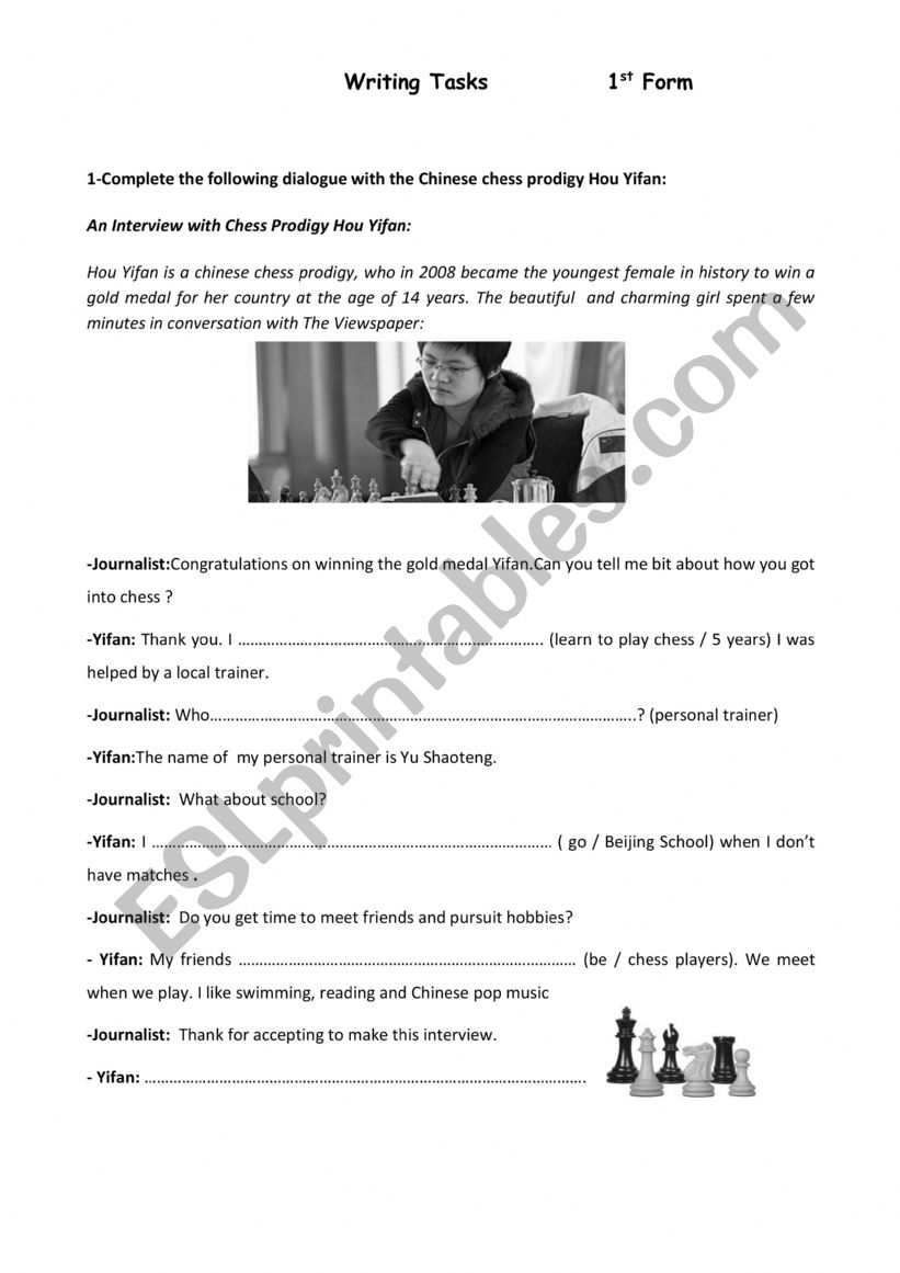 Writing Tasks: 1th form worksheet