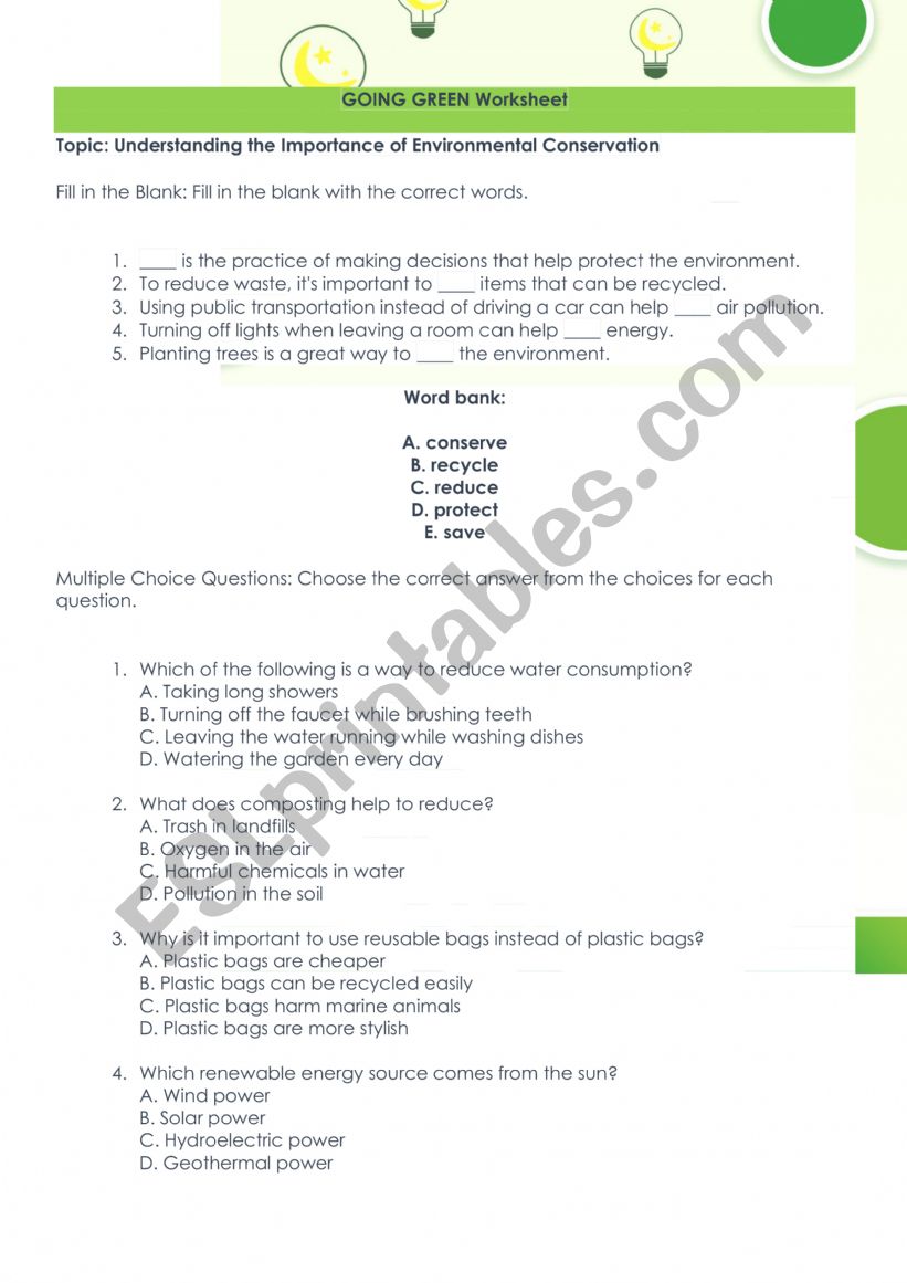 GOING GREEN worksheet