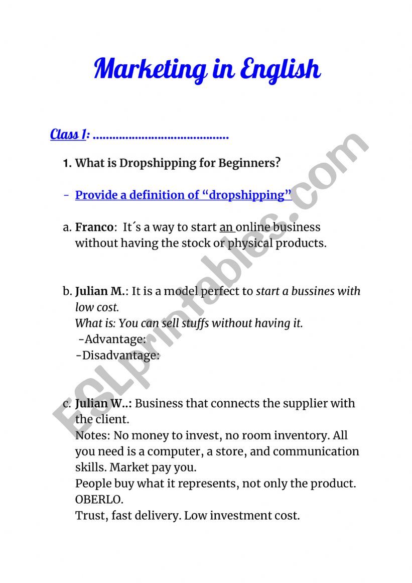 Marketing in English worksheet
