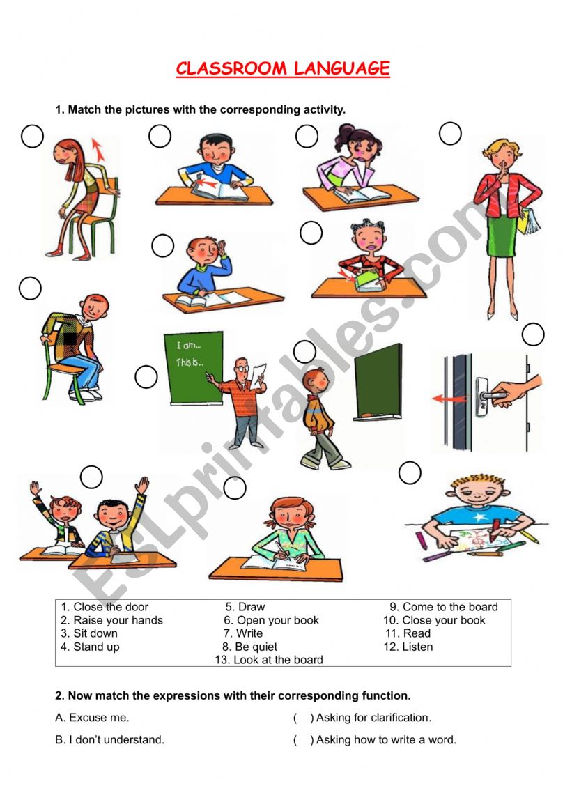 Classroom Language worksheet