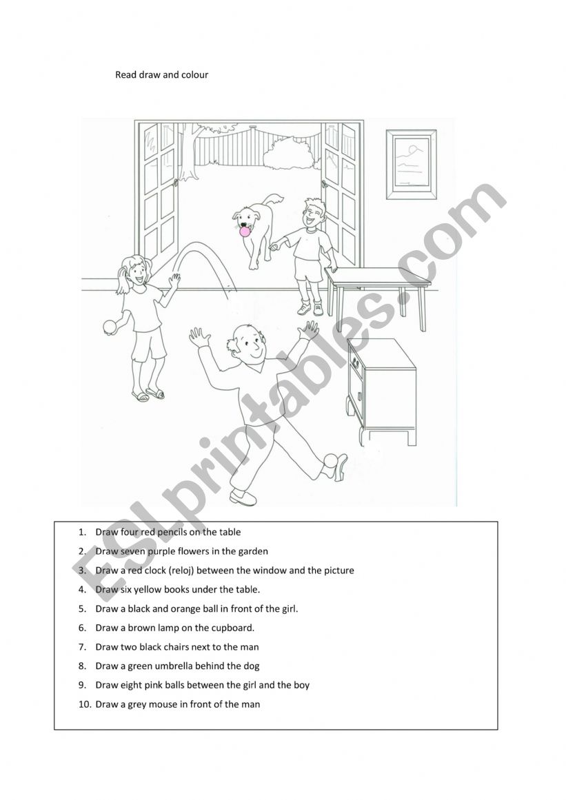READ DRAW AND COLOUR worksheet