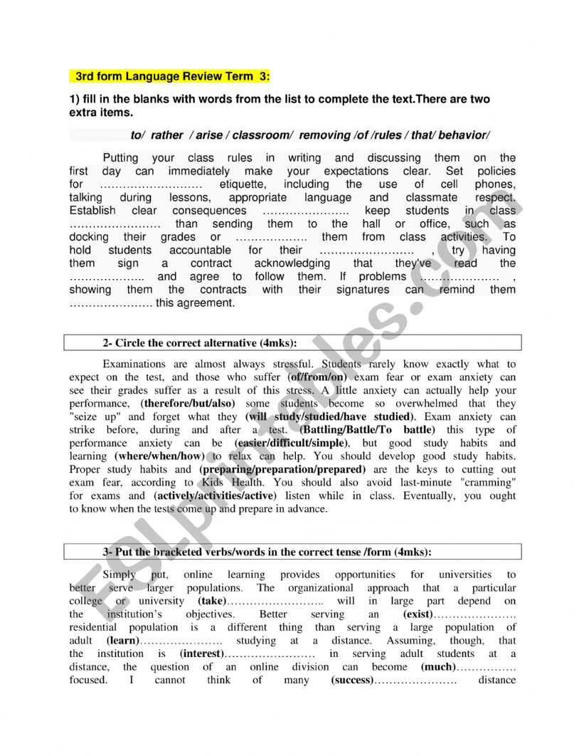 3form language review term3 worksheet