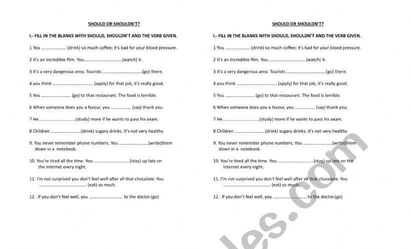 SHOULD OR SHOULDN�T worksheet