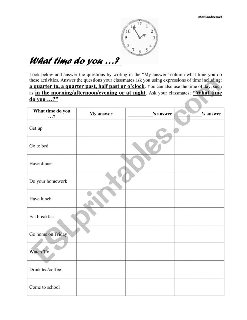 What time do you ...? worksheet