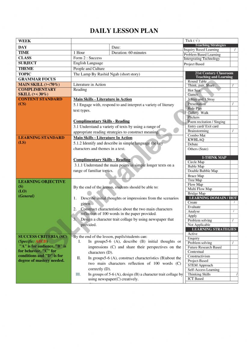 Intermediate English Literature Lesson Plan 