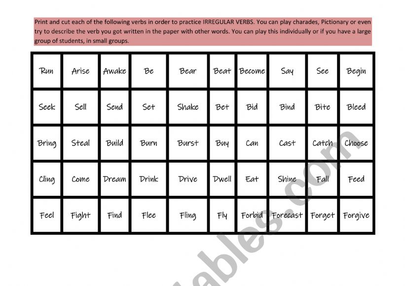 Irregular verbs practice worksheet