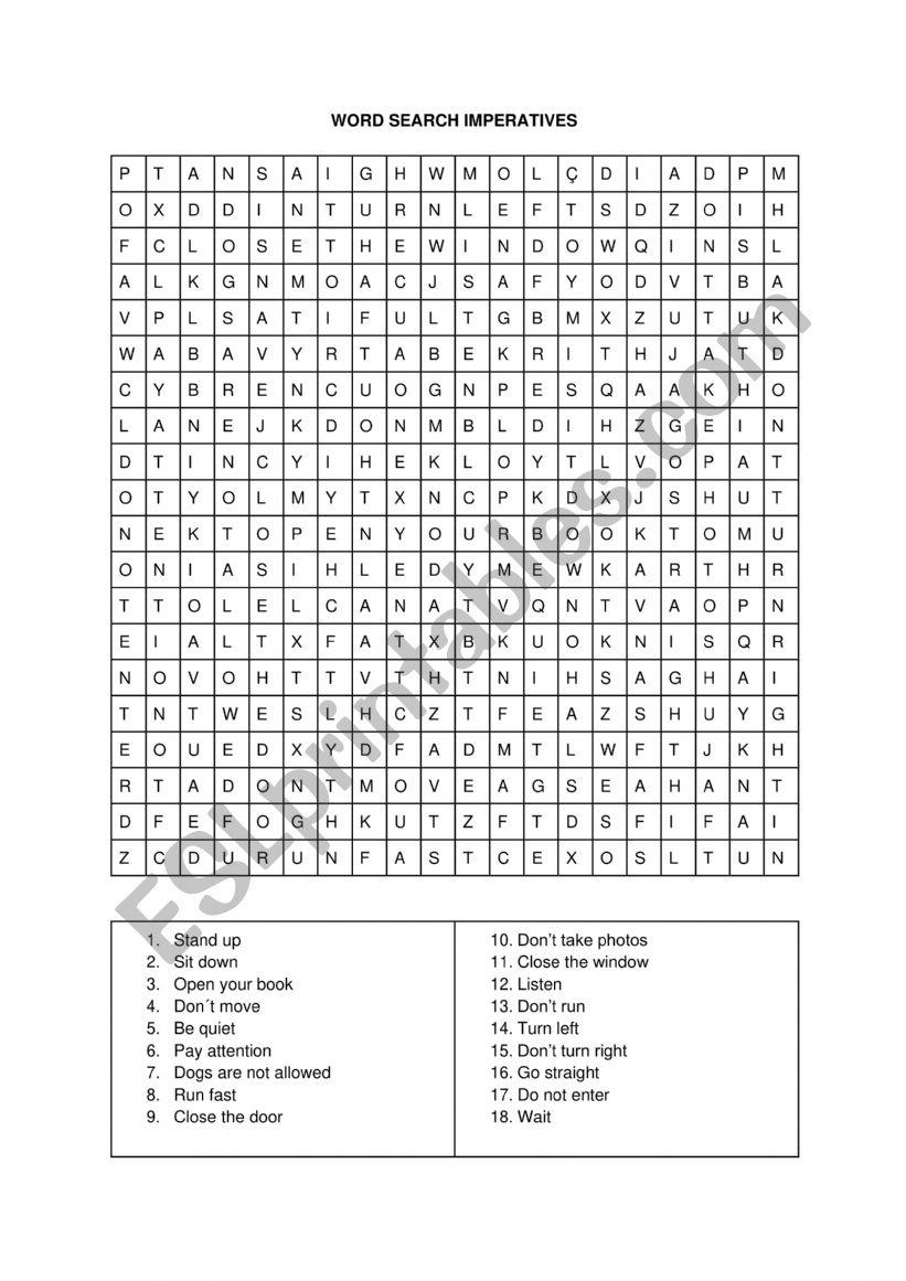 WORD SEARCH IMPERATIVES worksheet