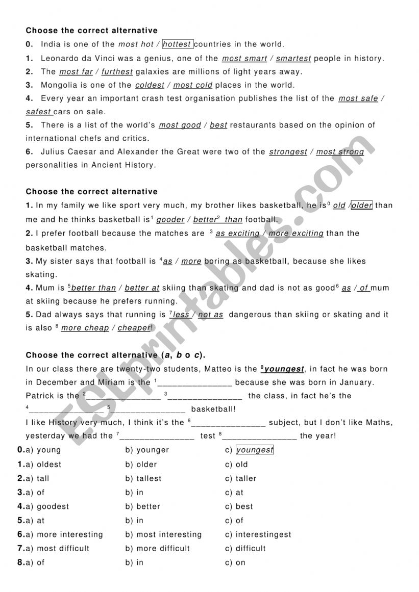 comparatives and superlatives worksheet