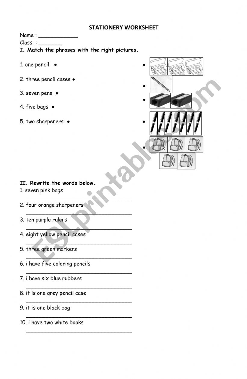 Simple Stationery Worksheet worksheet