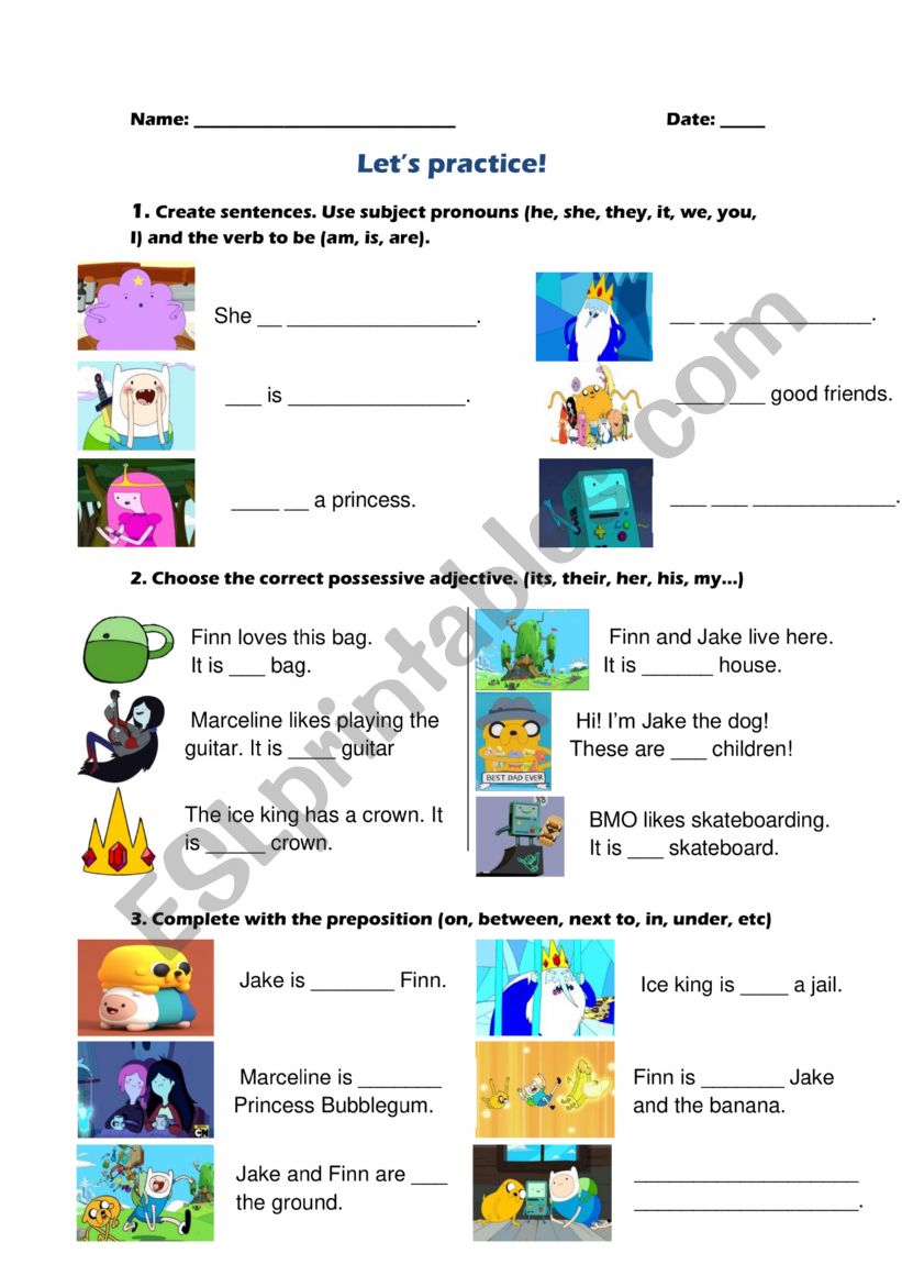 Adventure time worksheet