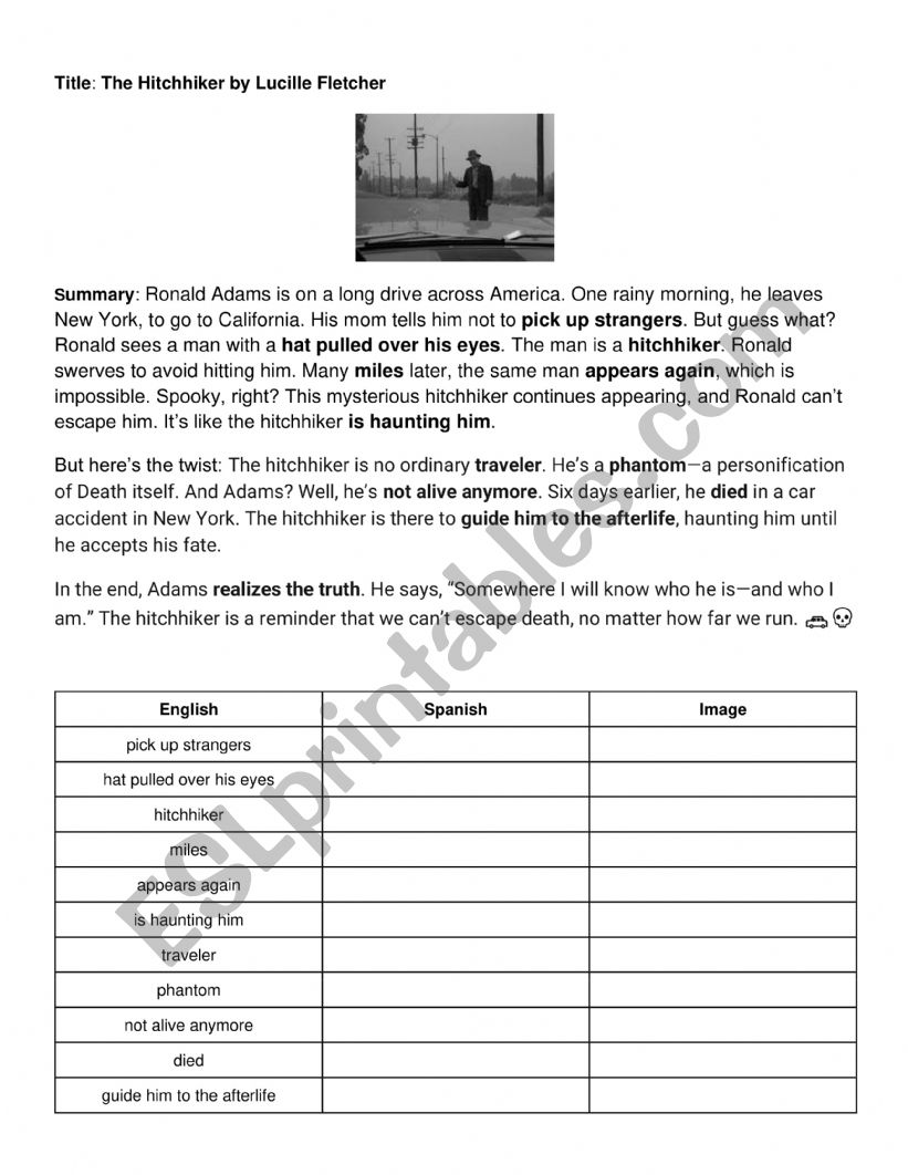 The Hitchhiker worksheet