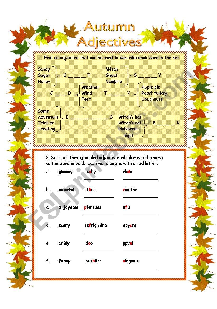 Autumn Adjectives Worksheet