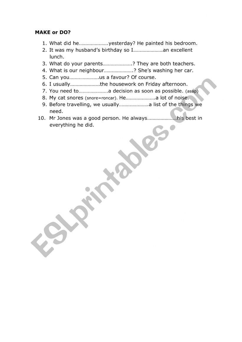 MAKE or DO worksheet