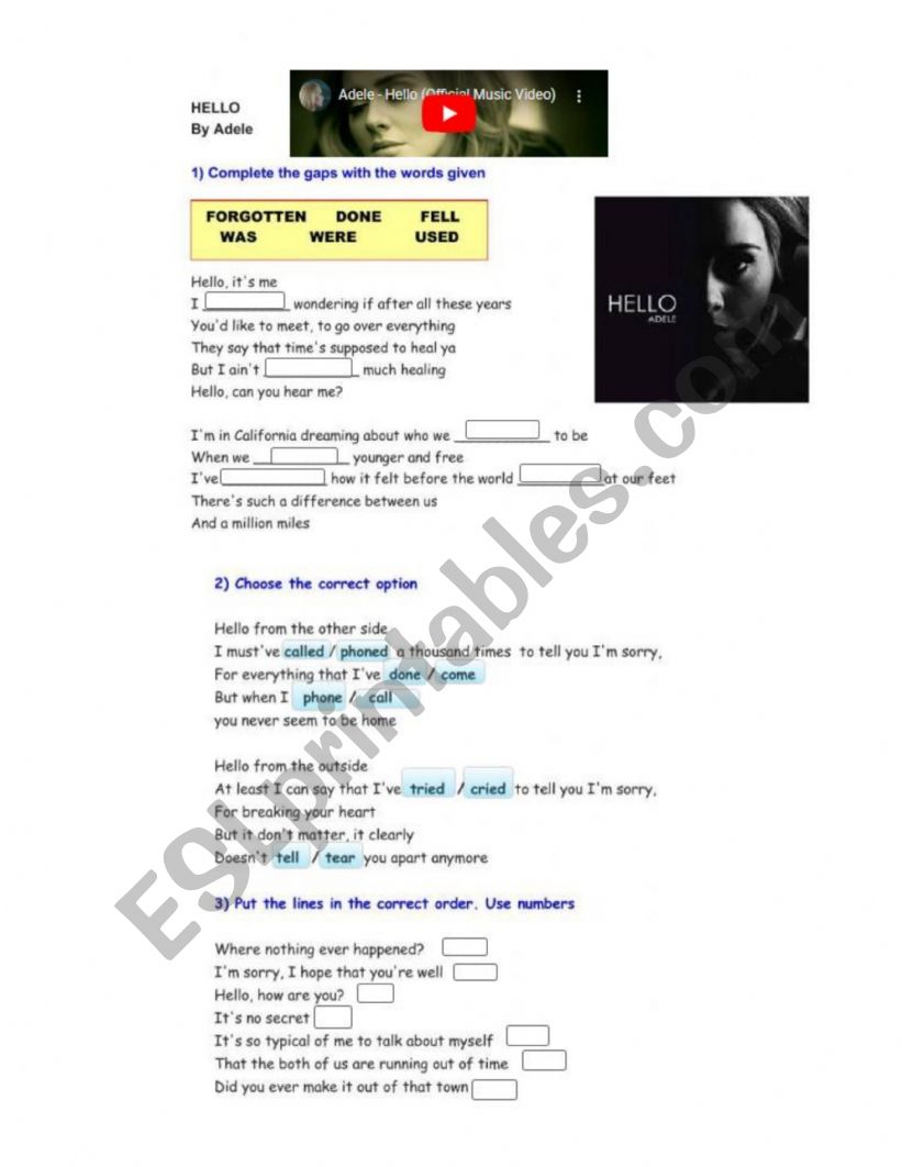 Hello Adele worksheet