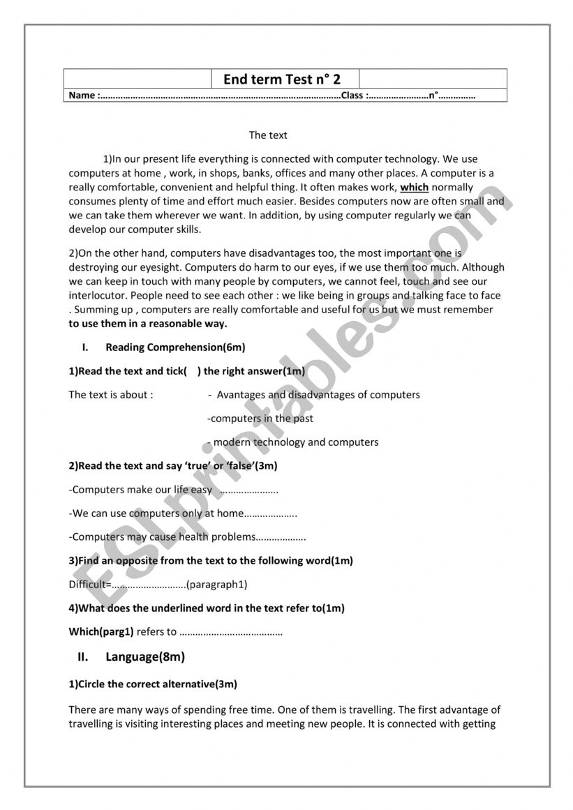 end term test 2 worksheet