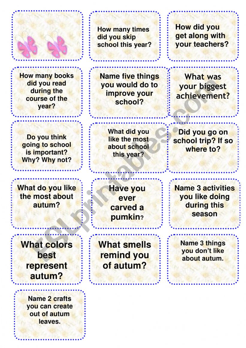 Speaking cards 7 worksheet