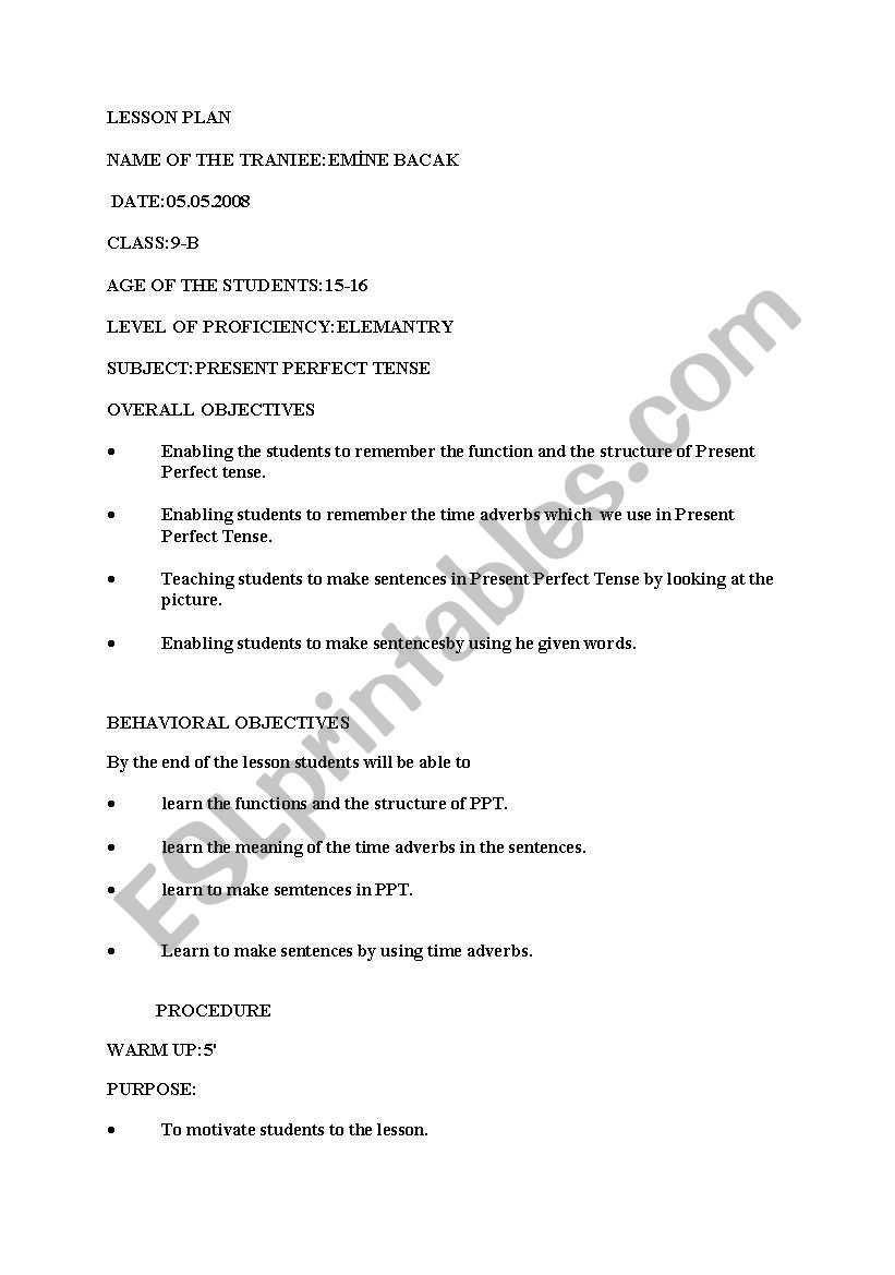 PRESENT PERFECT TENSE worksheet