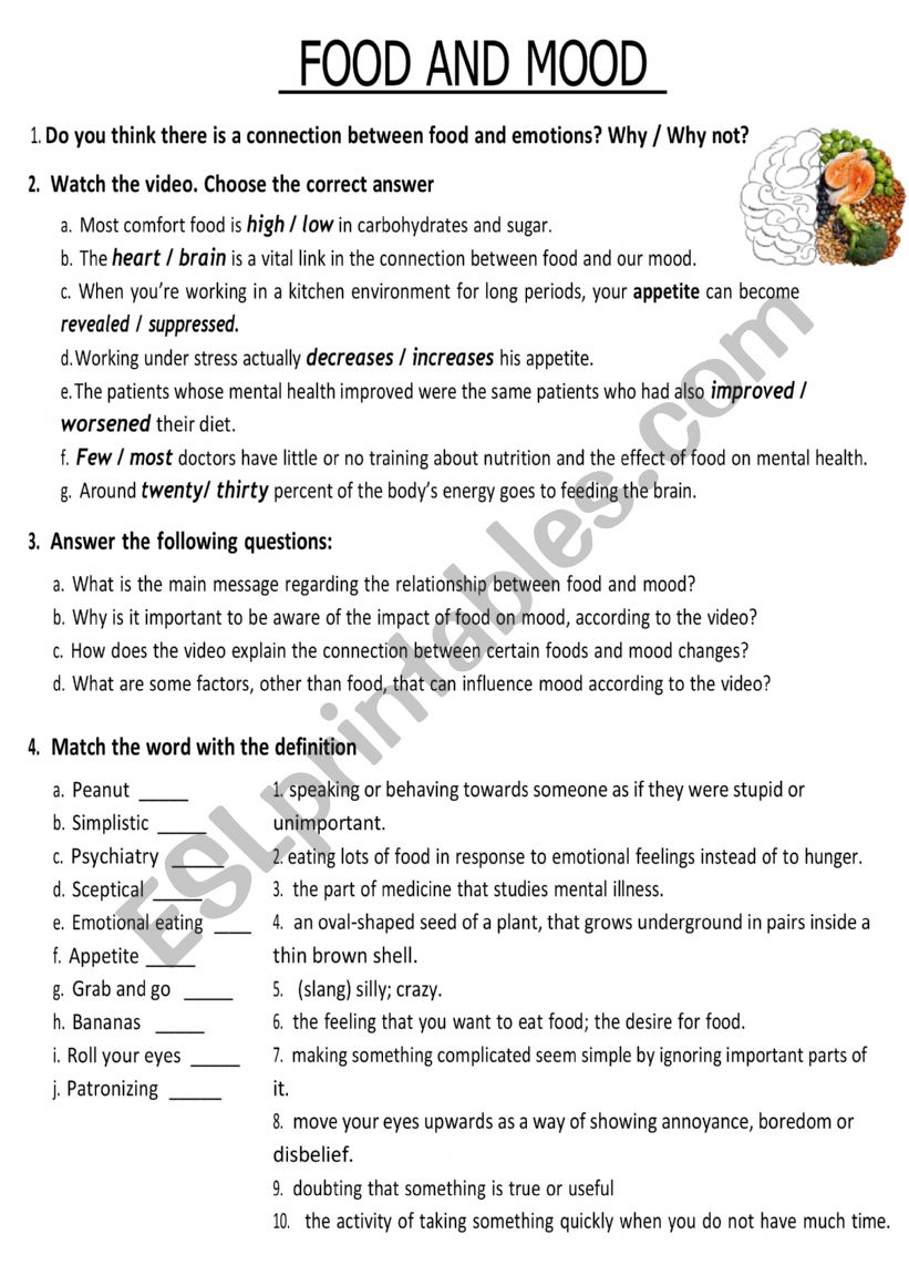 Food and Mood worksheet
