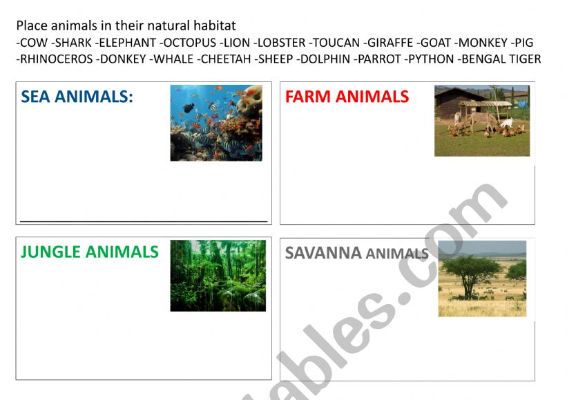 Animals and their habitat worksheet
