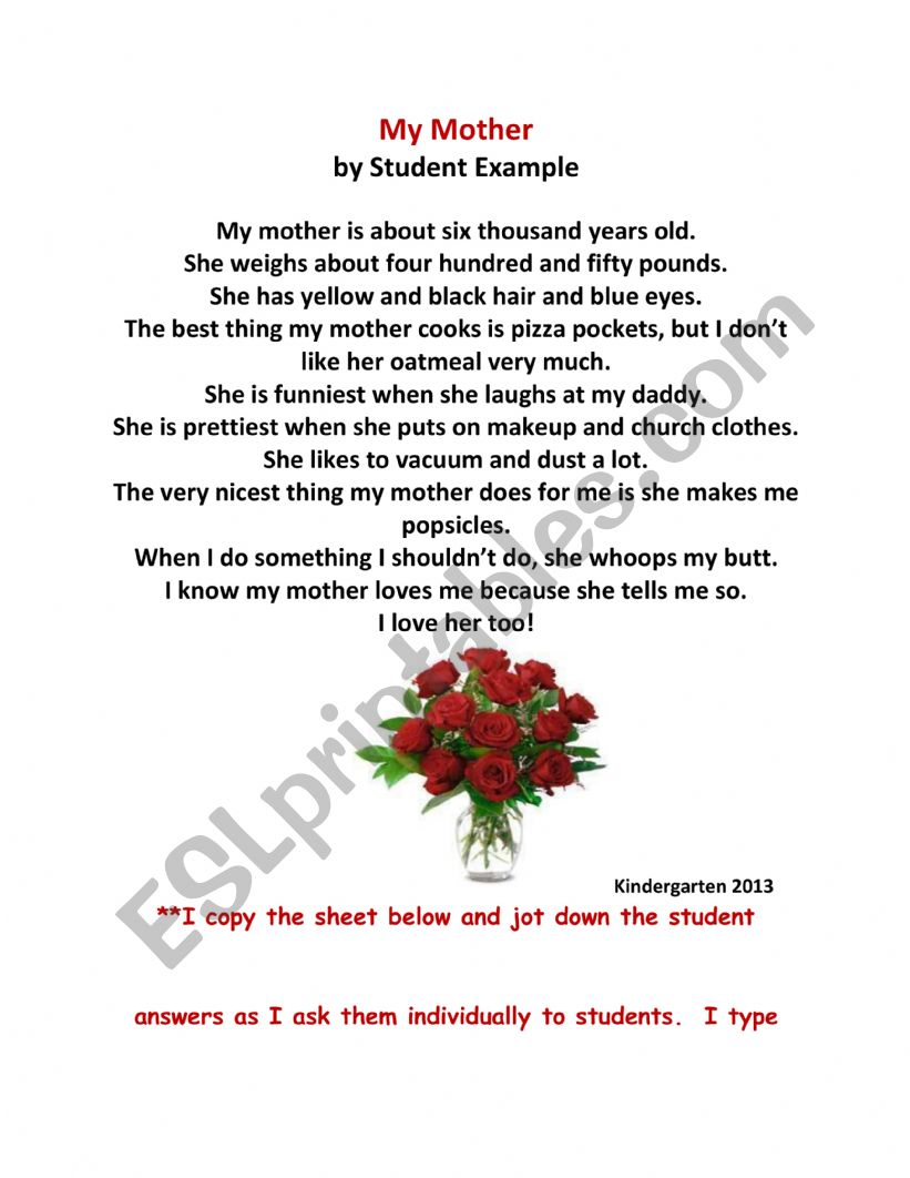 MotherÂ´s poem  worksheet
