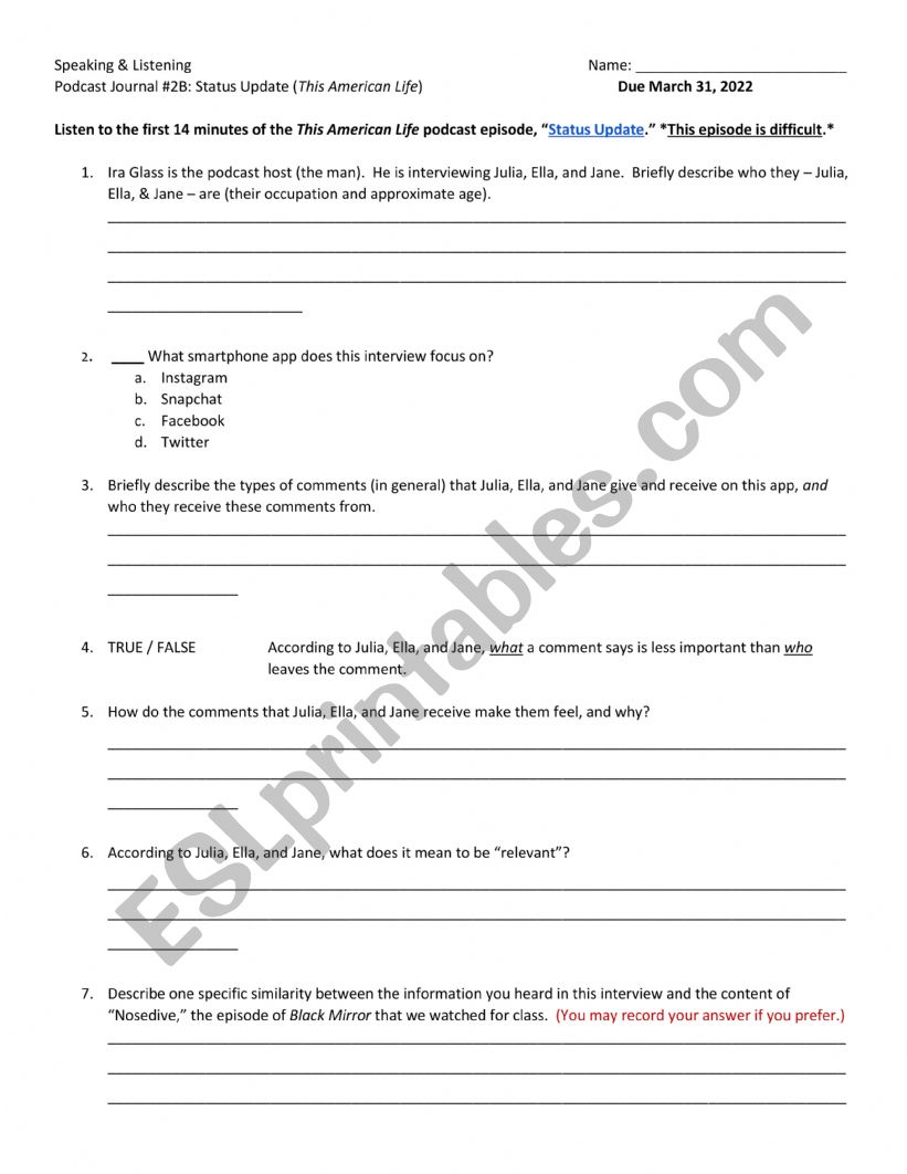 Status worksheet