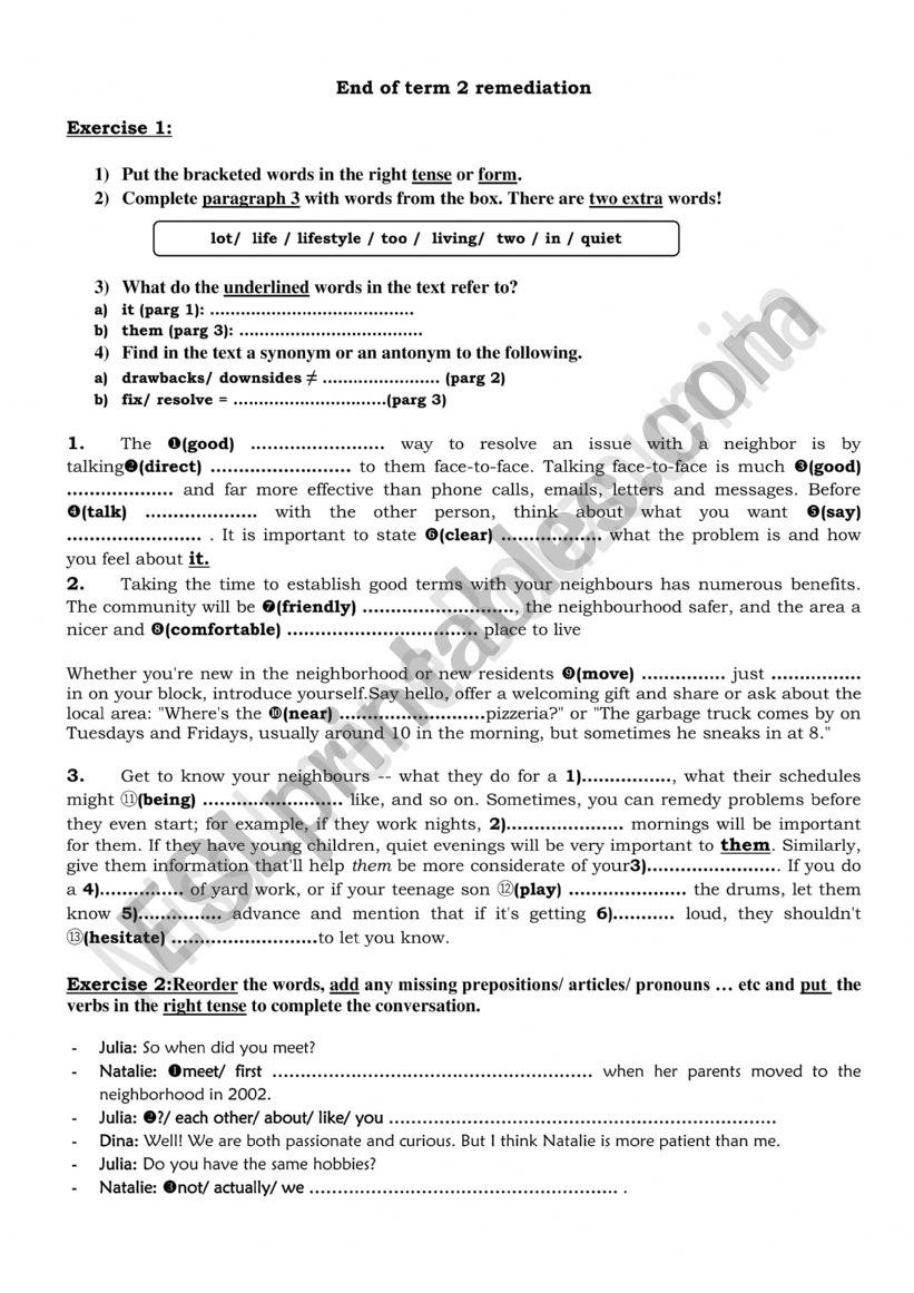 end of term 2 remediation  worksheet