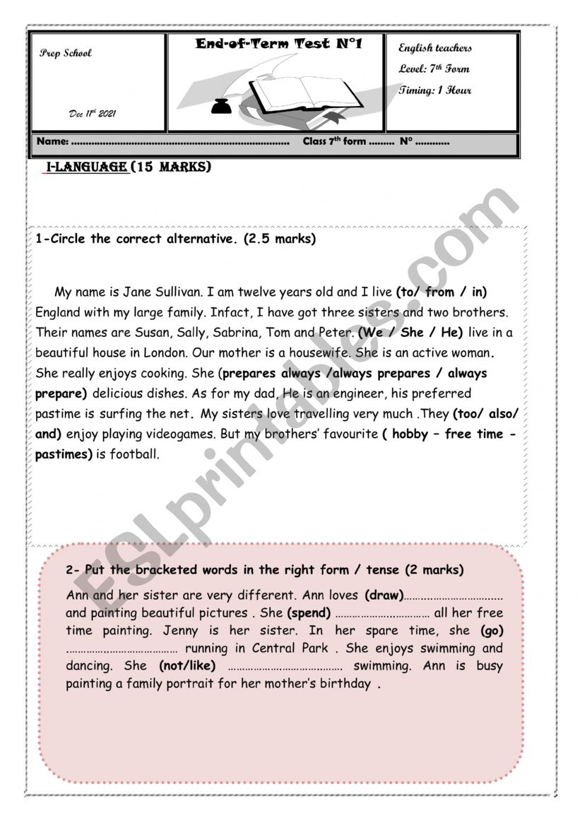 end of term test n1 worksheet