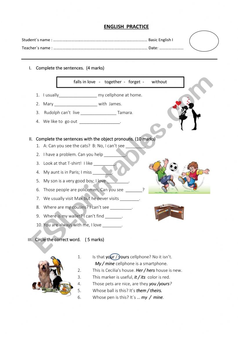 object pronouns ws worksheet