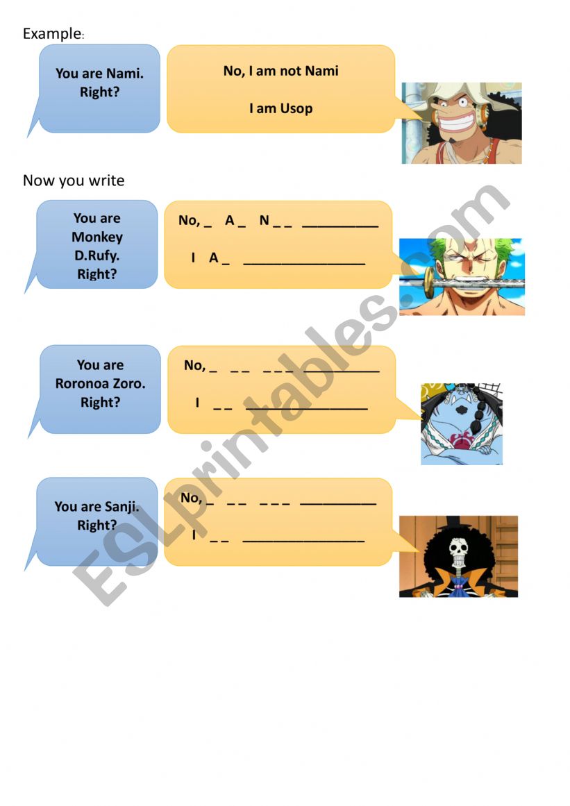 One Piece characters worksheet