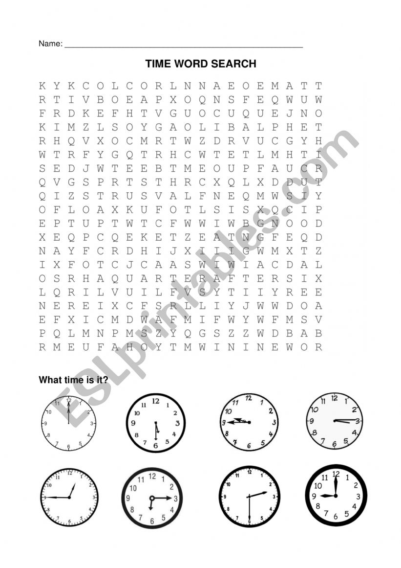 TIME WORD SEARCH worksheet