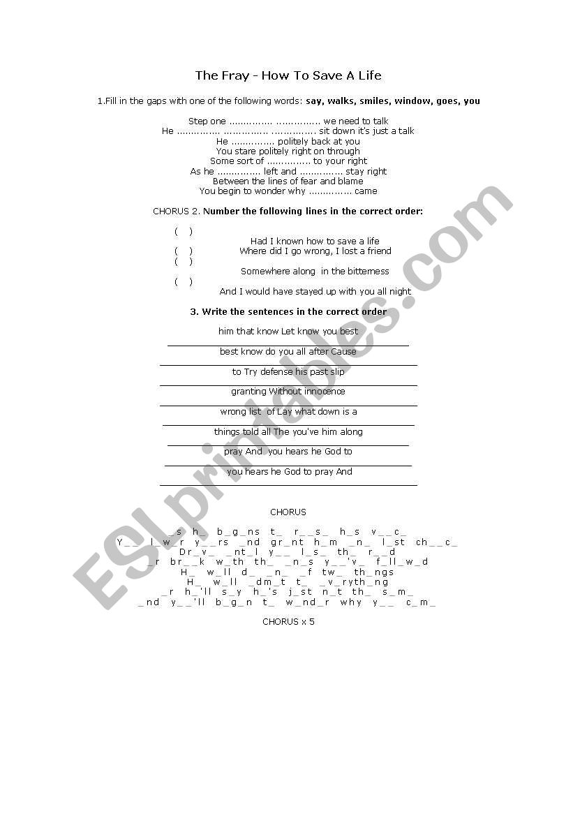 Song The Fray exercise worksheet