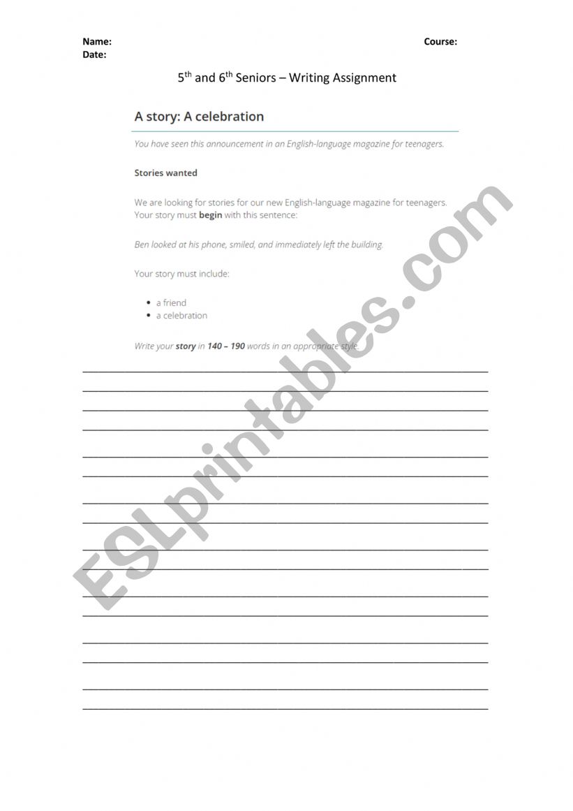 Writing Assessment worksheet