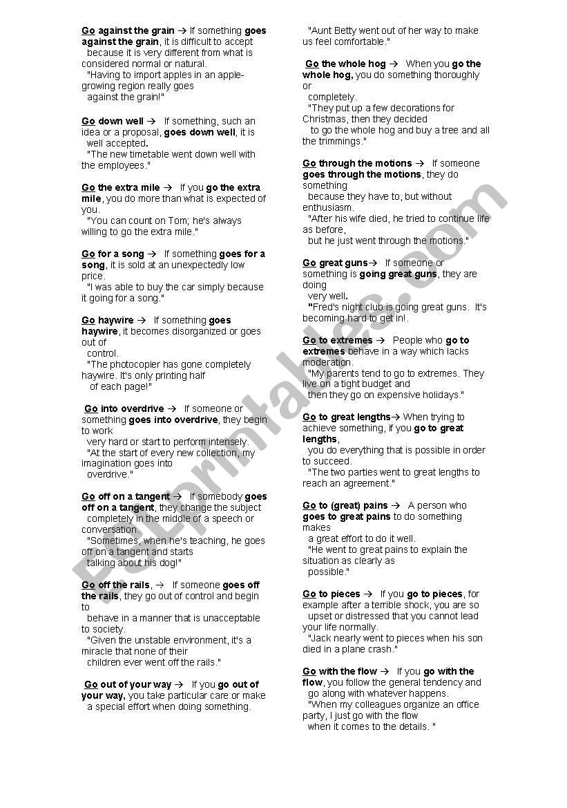 Go expressions worksheet