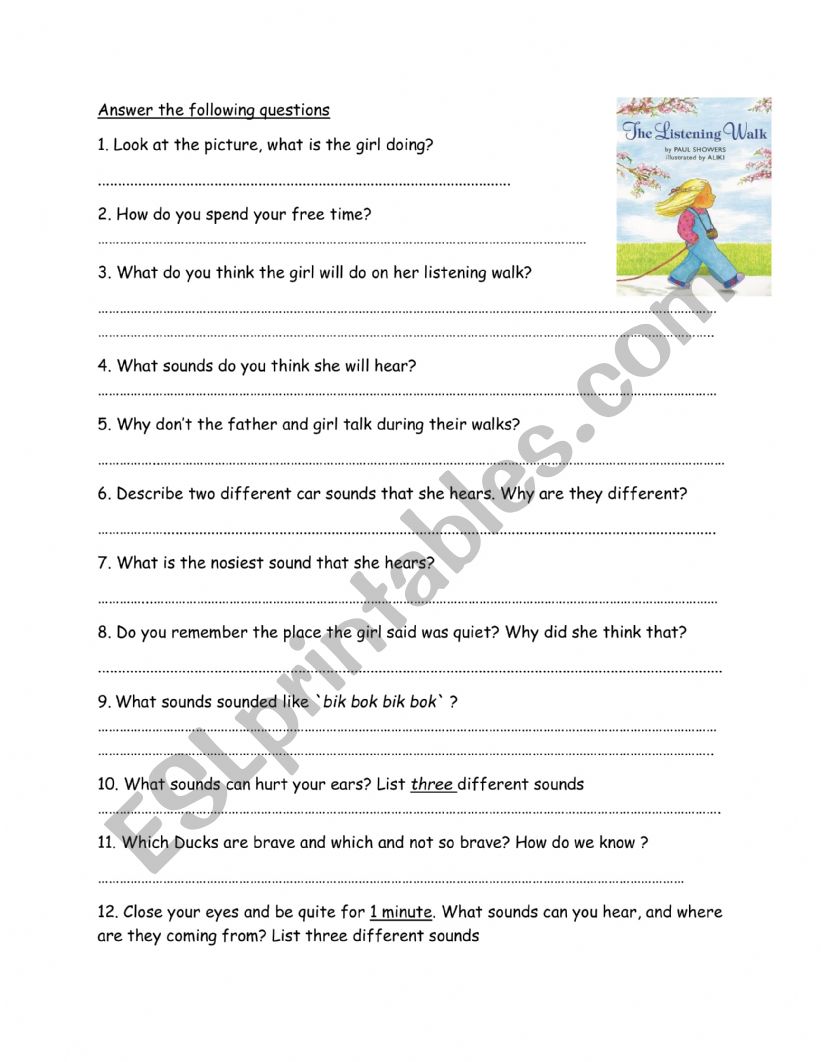 The Listening Walk Picture Book questions 
