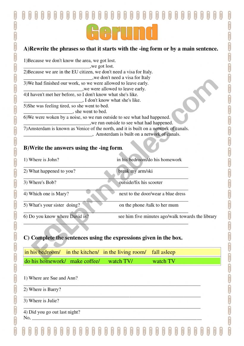 Gerund worksheet