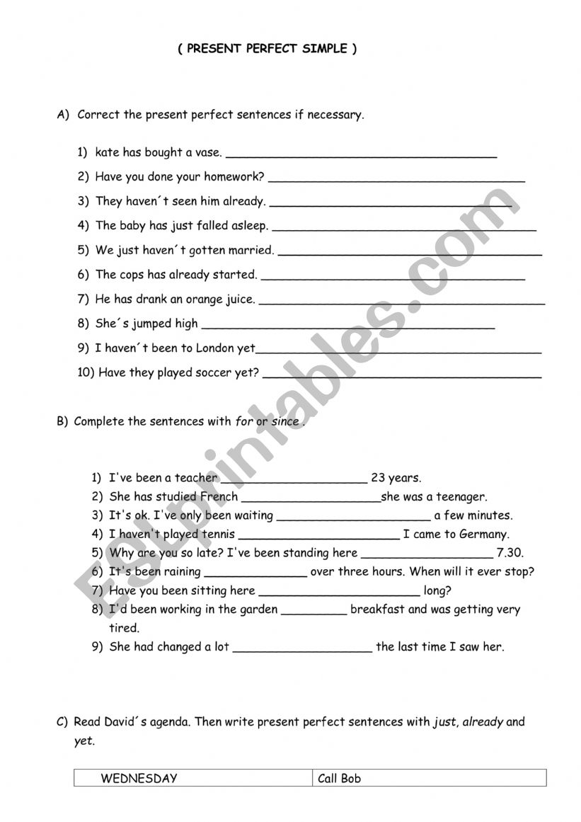 present perfect simple  worksheet