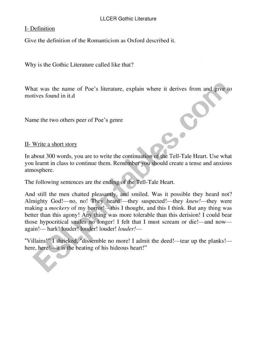 Work on Poe and Gothic worksheet