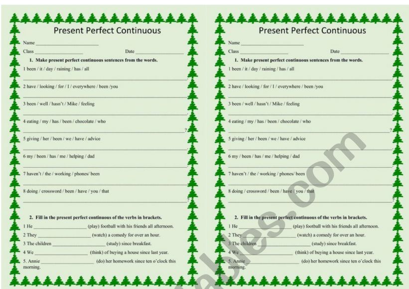 Present perfect continuous activity 