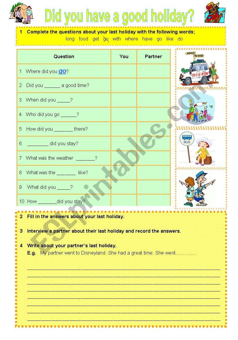DID YOU HAVE A GOOD HOLIDAY? worksheet