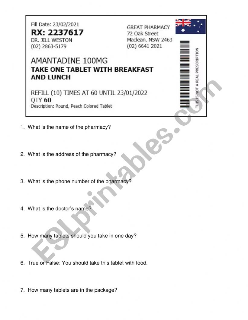 Medicine Label Worksheet worksheet