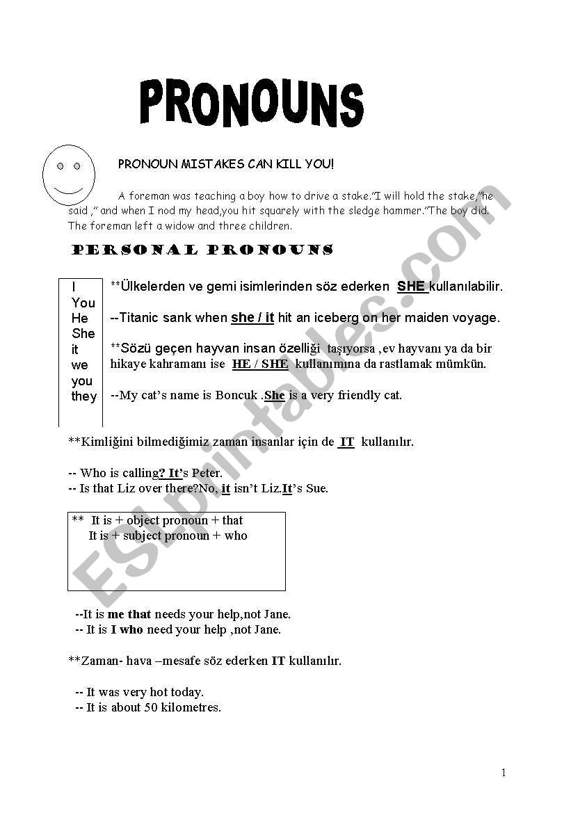 personal pronouns worksheet