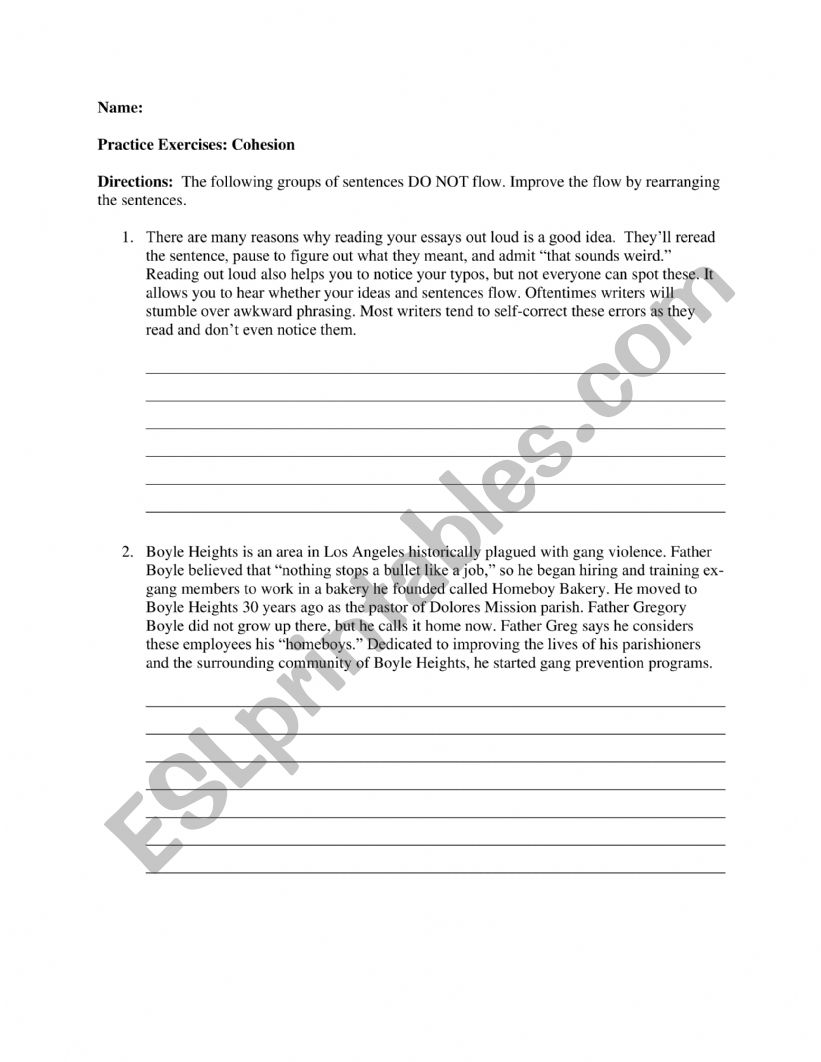 Cohesion worksheet