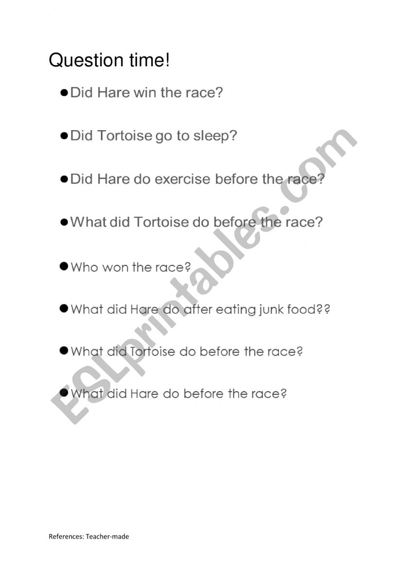 Tortoise and Hare�s race worksheet